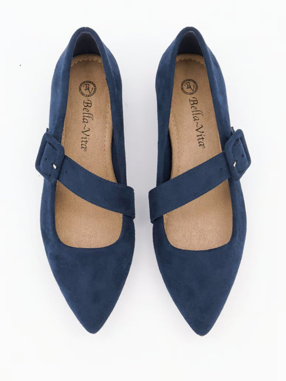 BELLA VITA Navy Blue Faux Suede Virginia II Mary Jane Pointed Toe Flats Sz 5.5
